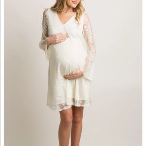 PinkBlush Ivory Chevron Mesh Overlay Maternity Dress